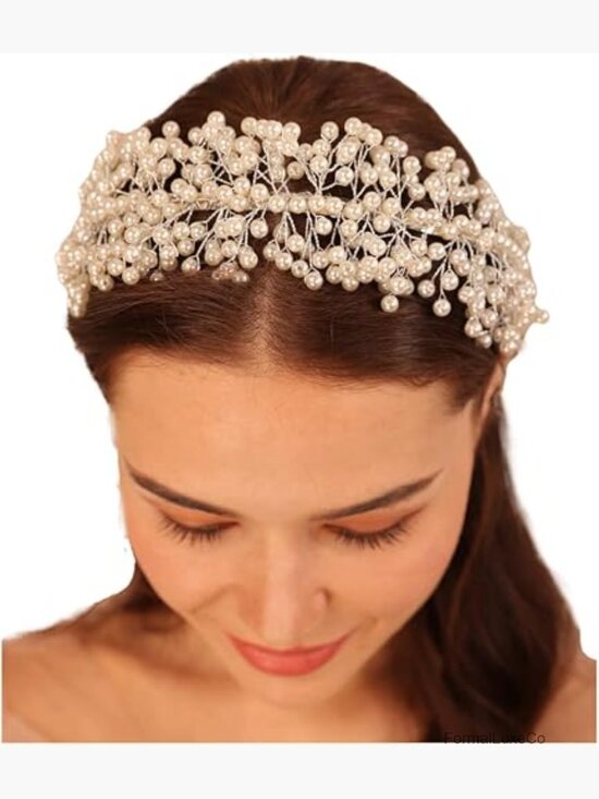Vintage Pearl Tiara Crown Hairband Wedding Hair Accessories for Bride main image 4